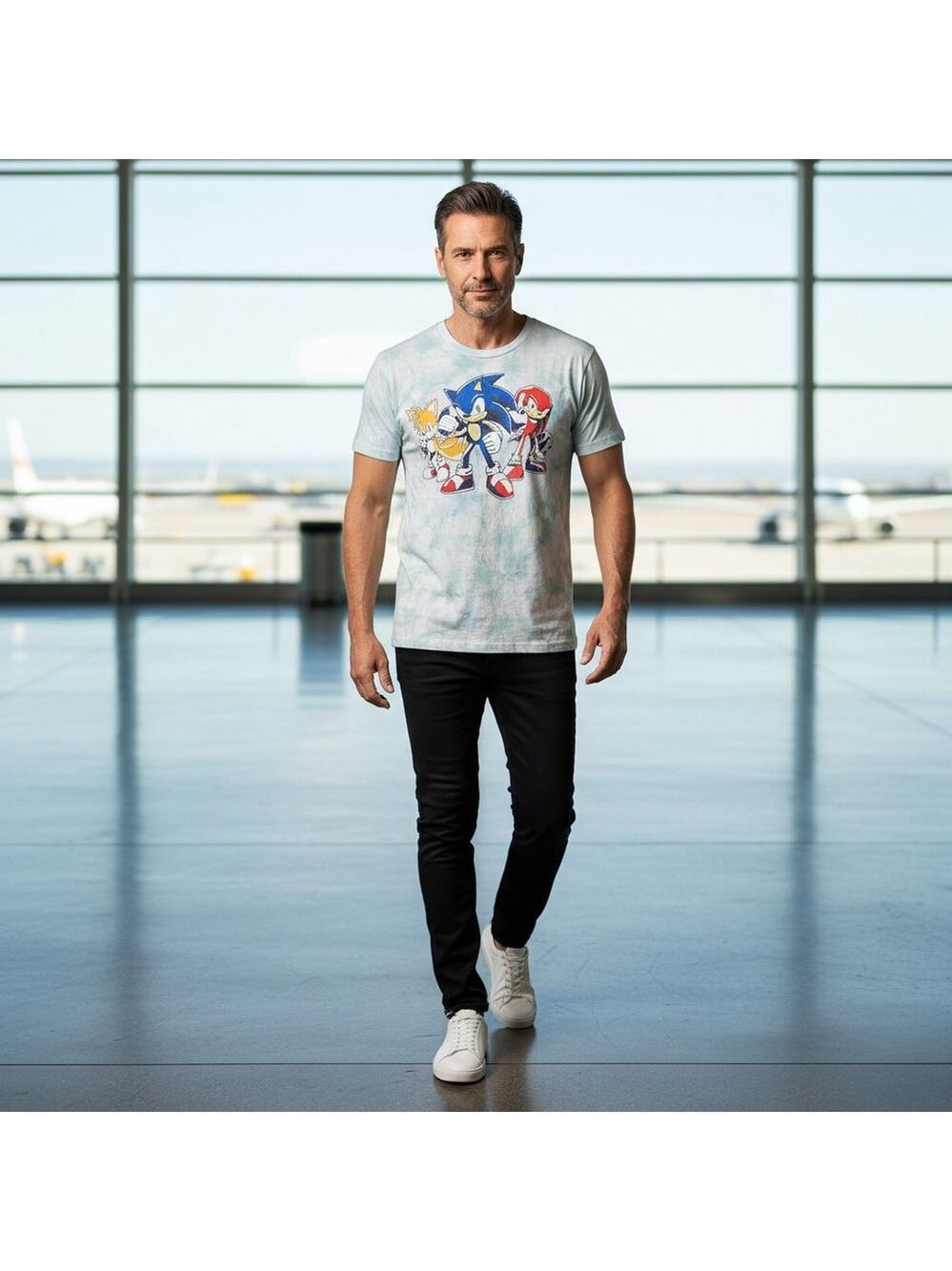 Sonic Men's T-Shirt M Blue White Short Sleeve Graphic Tee